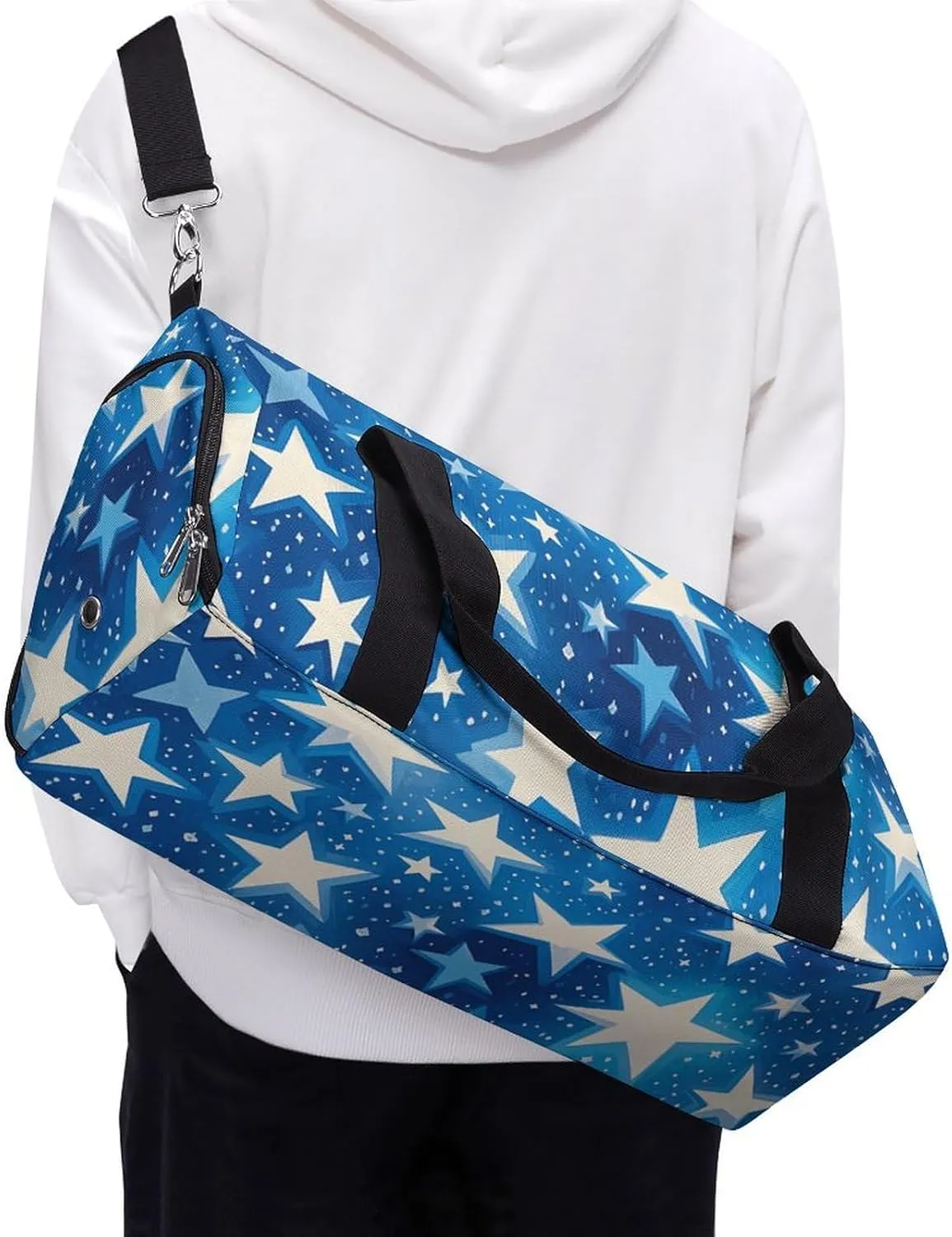 Gym Bags Small Blue Shining Stars Pattern Duffel Bag Overnight Bag with Shoe Compartment Carryon Bag for Men Women