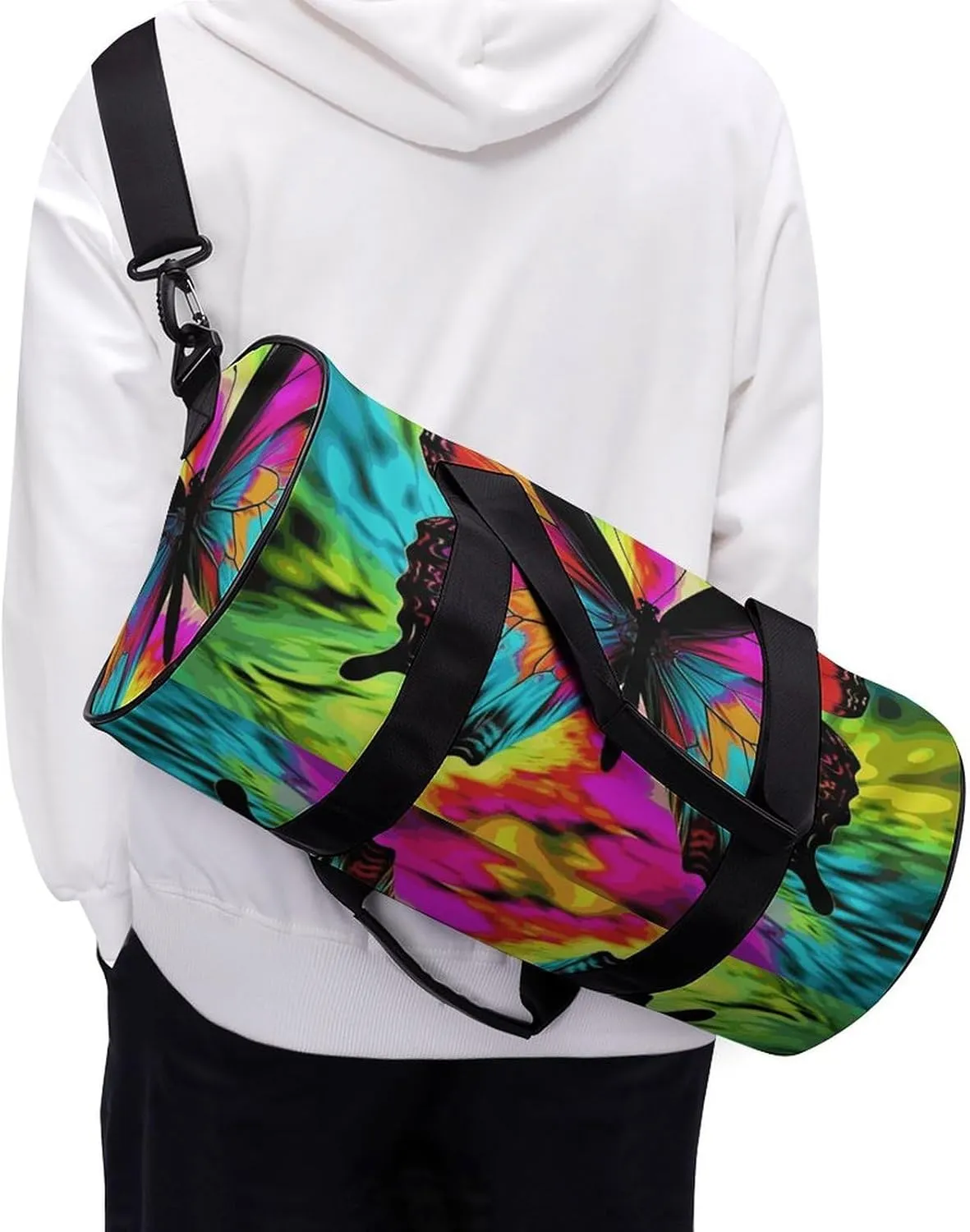 Gym Bags Small Colorful Butterfly Duffel Bag Overnight Bag with Shoe Compartment Carryon Bag for Men Women