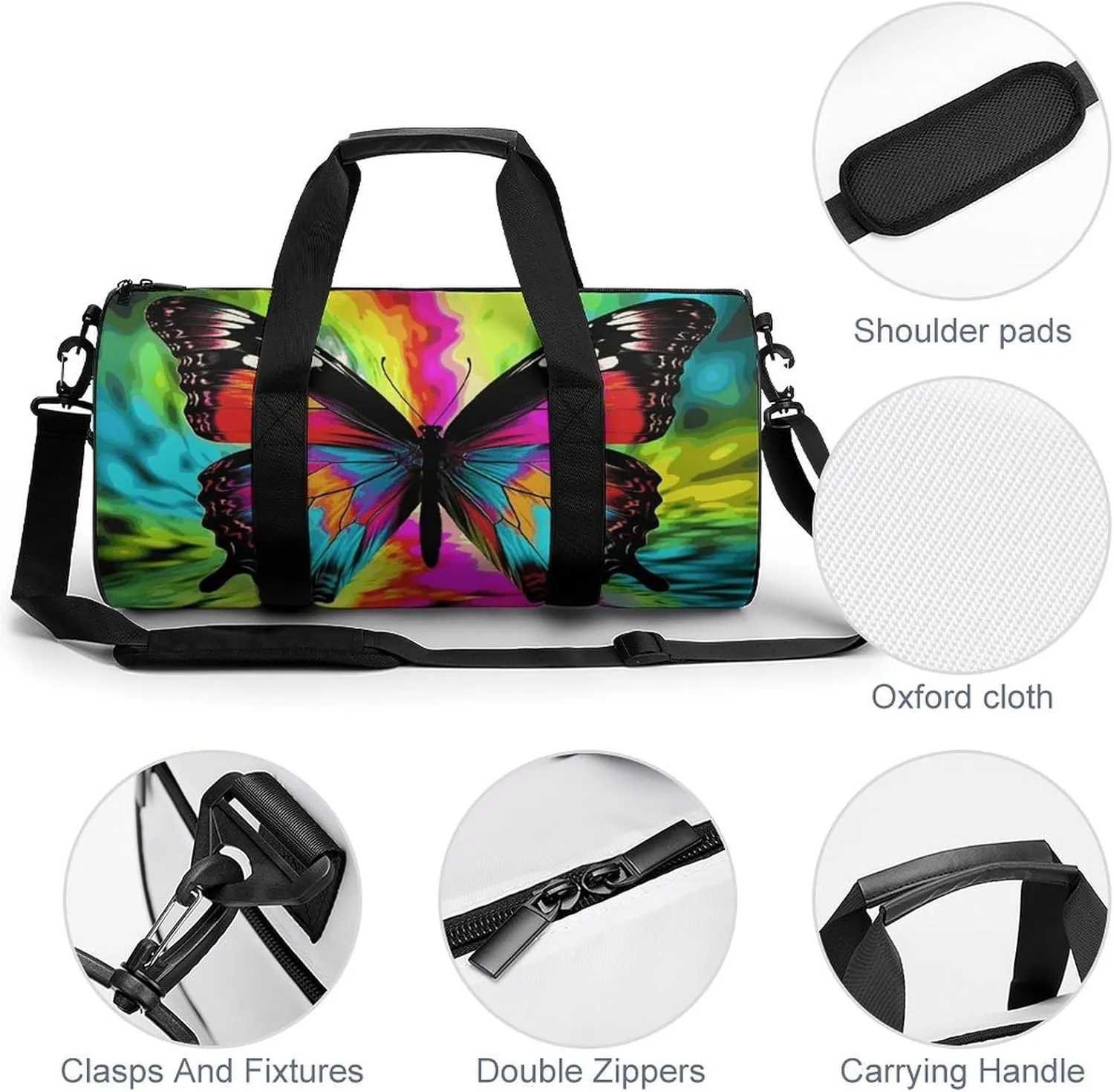Gym Bags Small Colorful Butterfly Duffel Bag Overnight Bag with Shoe Compartment Carryon Bag for Men Women