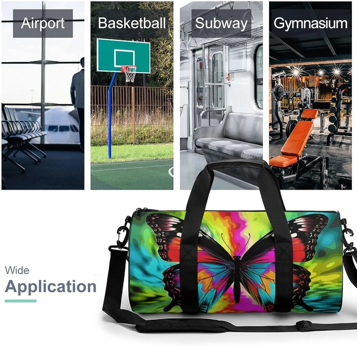Gym Bags Small Colorful Butterfly Duffel Bag Overnight Bag with Shoe Compartment Carryon Bag for Men Women
