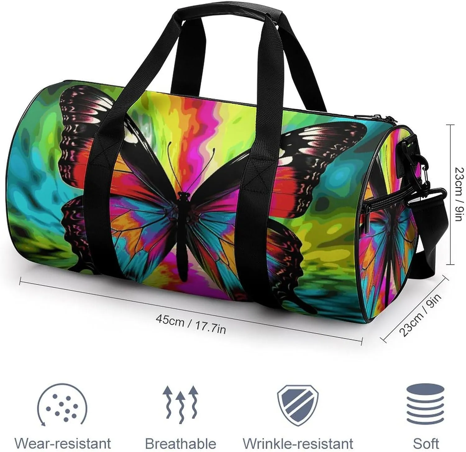 Gym Bags Small Colorful Butterfly Duffel Bag Overnight Bag with Shoe Compartment Carryon Bag for Men Women