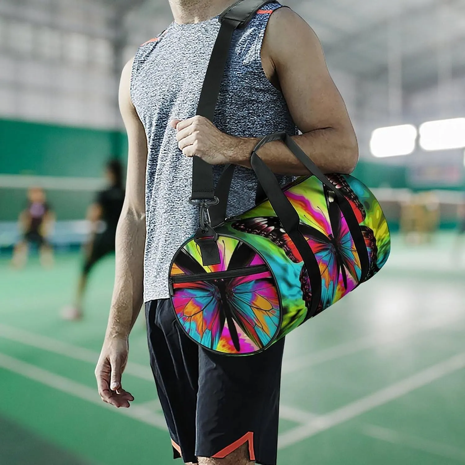 Gym Bags Small Colorful Butterfly Duffel Bag Overnight Bag with Shoe Compartment Carryon Bag for Men Women
