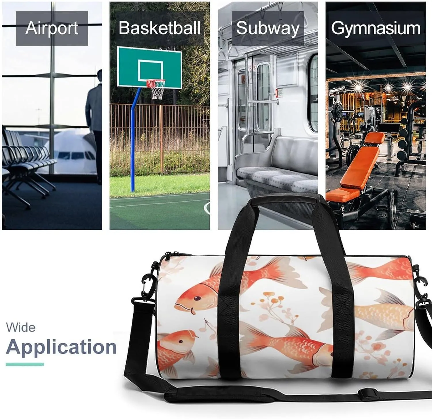 Gym Bags Small Fish Duffel Bag Overnight Bag with Shoe Compartment Carryon Bag for Men Women