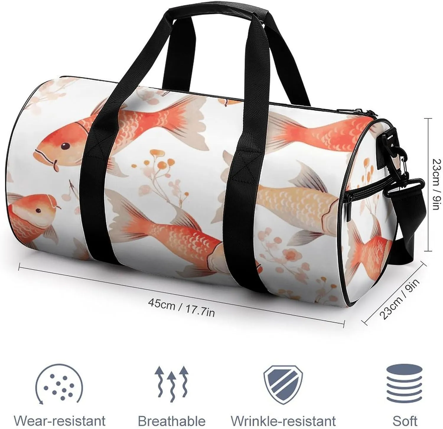 Gym Bags Small Fish Duffel Bag Overnight Bag with Shoe Compartment Carryon Bag for Men Women