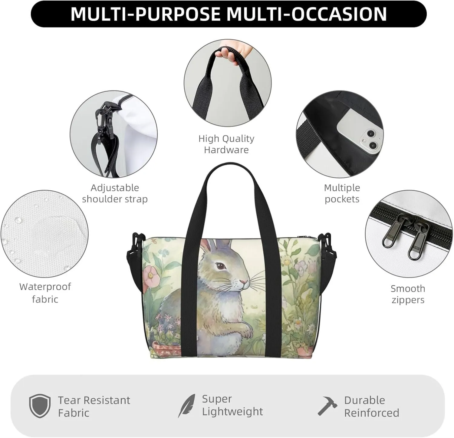 Gym Bags Small Garden Bunny Duffel Bag Overnight Bag with Shoe Compartment Carryon Bag for Men Women