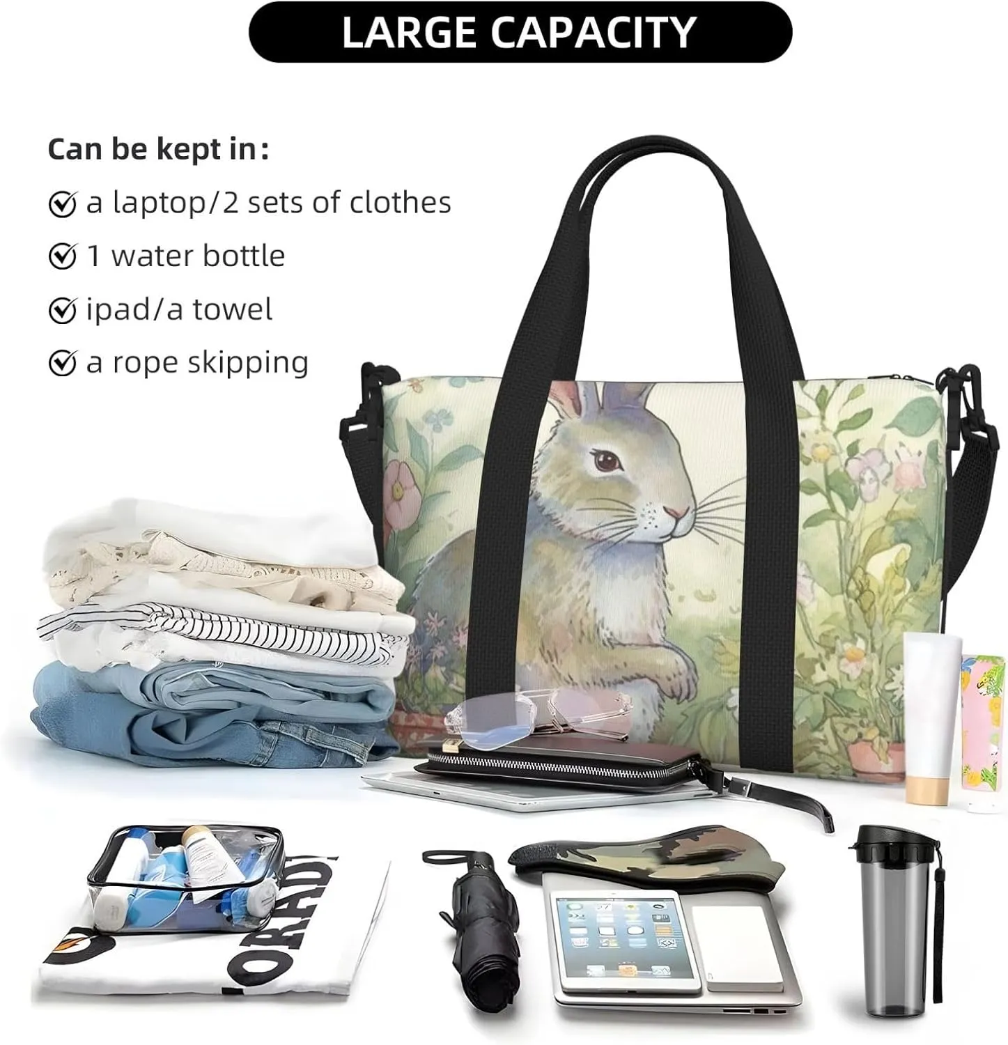 Gym Bags Small Garden Bunny Duffel Bag Overnight Bag with Shoe Compartment Carryon Bag for Men Women