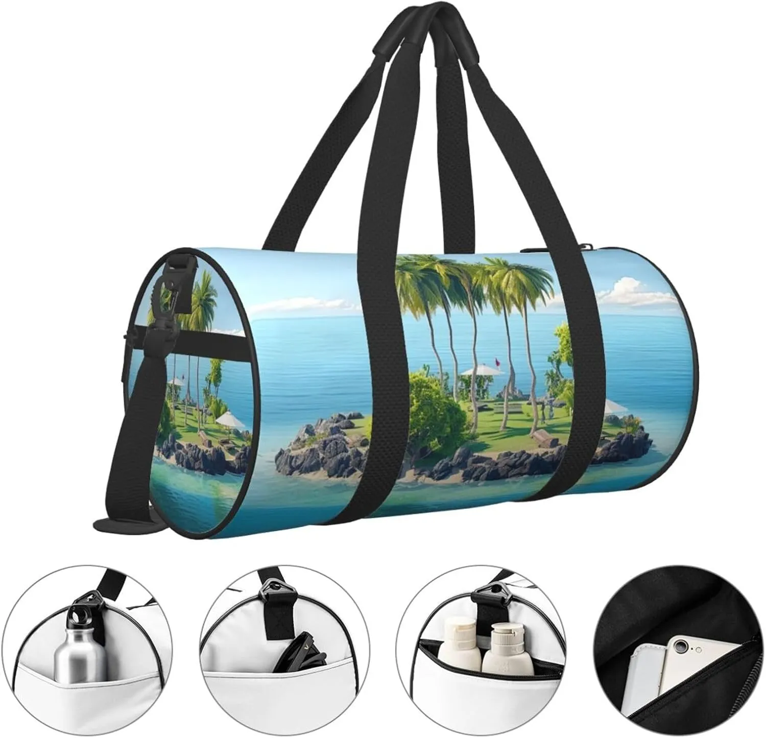 Gym Bags Small Ocean island Duffel Bag Overnight Bag with Shoe Compartment Carryon Bag for Men Women