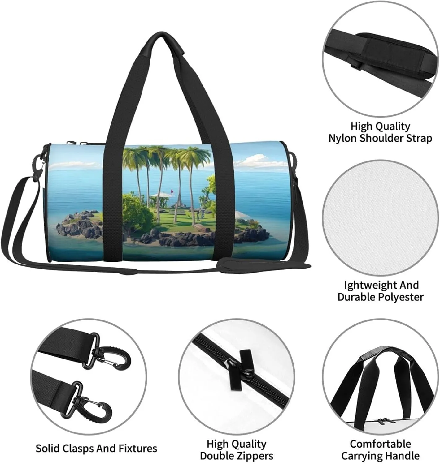 Gym Bags Small Ocean island Duffel Bag Overnight Bag with Shoe Compartment Carryon Bag for Men Women