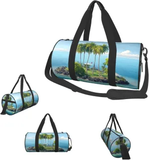 Gym Bags Small Ocean island Duffel Bag Overnight Bag with Shoe Compartment Carryon Bag for Men Women