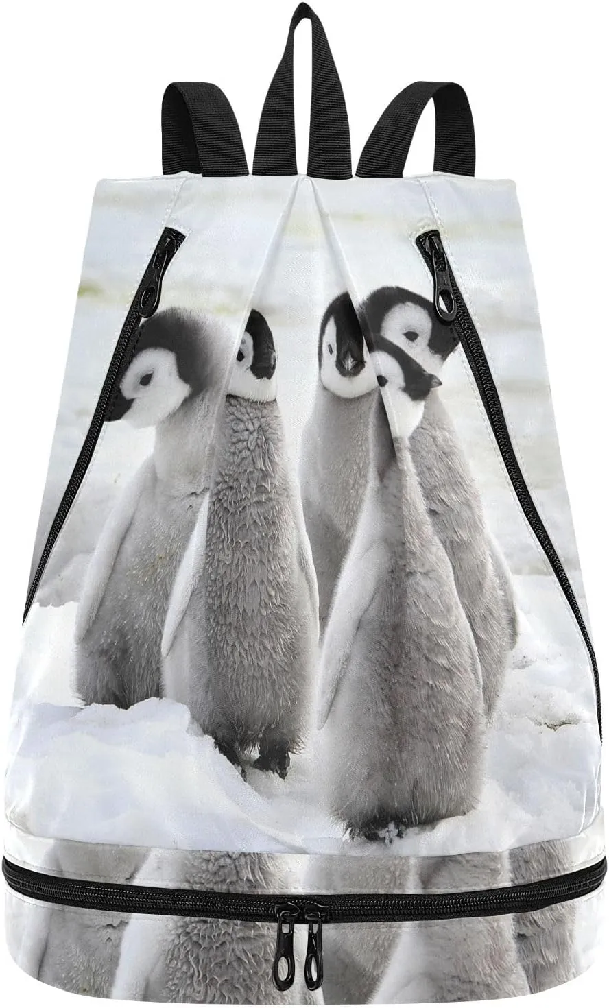 Gym Drawstring Bags Daypacks Backpack Purse Casual Knapsack Shoulder Bag Sitting Rucksack Swimming Equipment Bags Print Emperor Penguin Chicks on the Snow in Antarctica