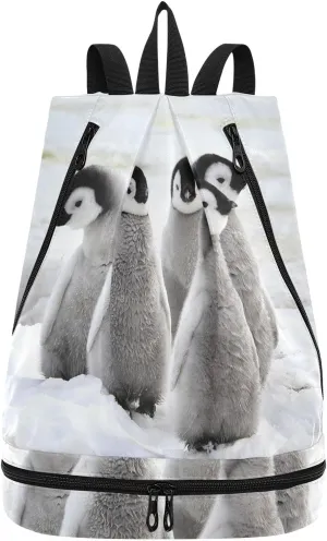 Gym Drawstring Bags Daypacks Backpack Purse Casual Knapsack Shoulder Bag Sitting Rucksack Swimming Equipment Bags Print Emperor Penguin Chicks on the Snow in Antarctica
