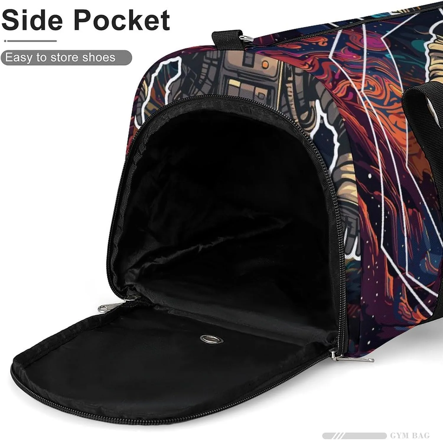 Gym Duffel Bag with Shoe Compartment Wet Pocket, Astronaut-space-pattern Travel Bag for Men Women