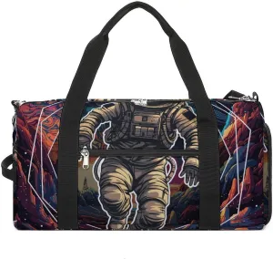 Gym Duffel Bag with Shoe Compartment Wet Pocket, Astronaut-space-pattern Travel Bag for Men Women