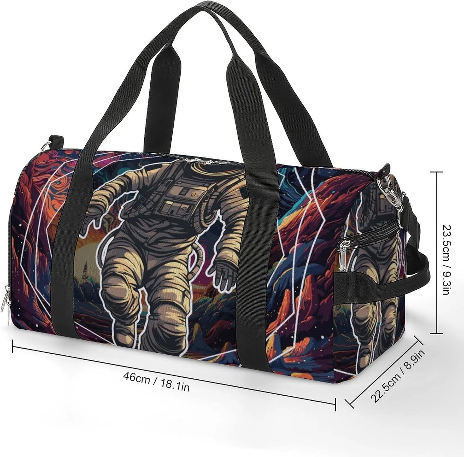 Gym Duffel Bag with Shoe Compartment Wet Pocket, Astronaut-space-pattern Travel Bag for Men Women
