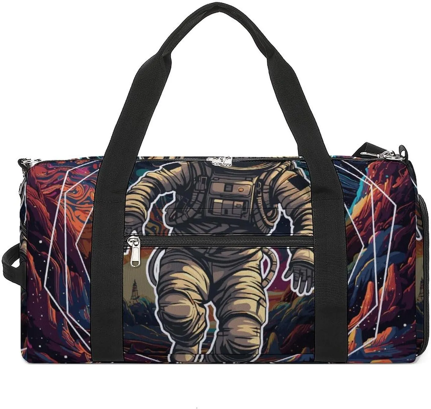 Gym Duffel Bag with Shoe Compartment Wet Pocket, Astronaut-space-pattern Travel Bag for Men Women