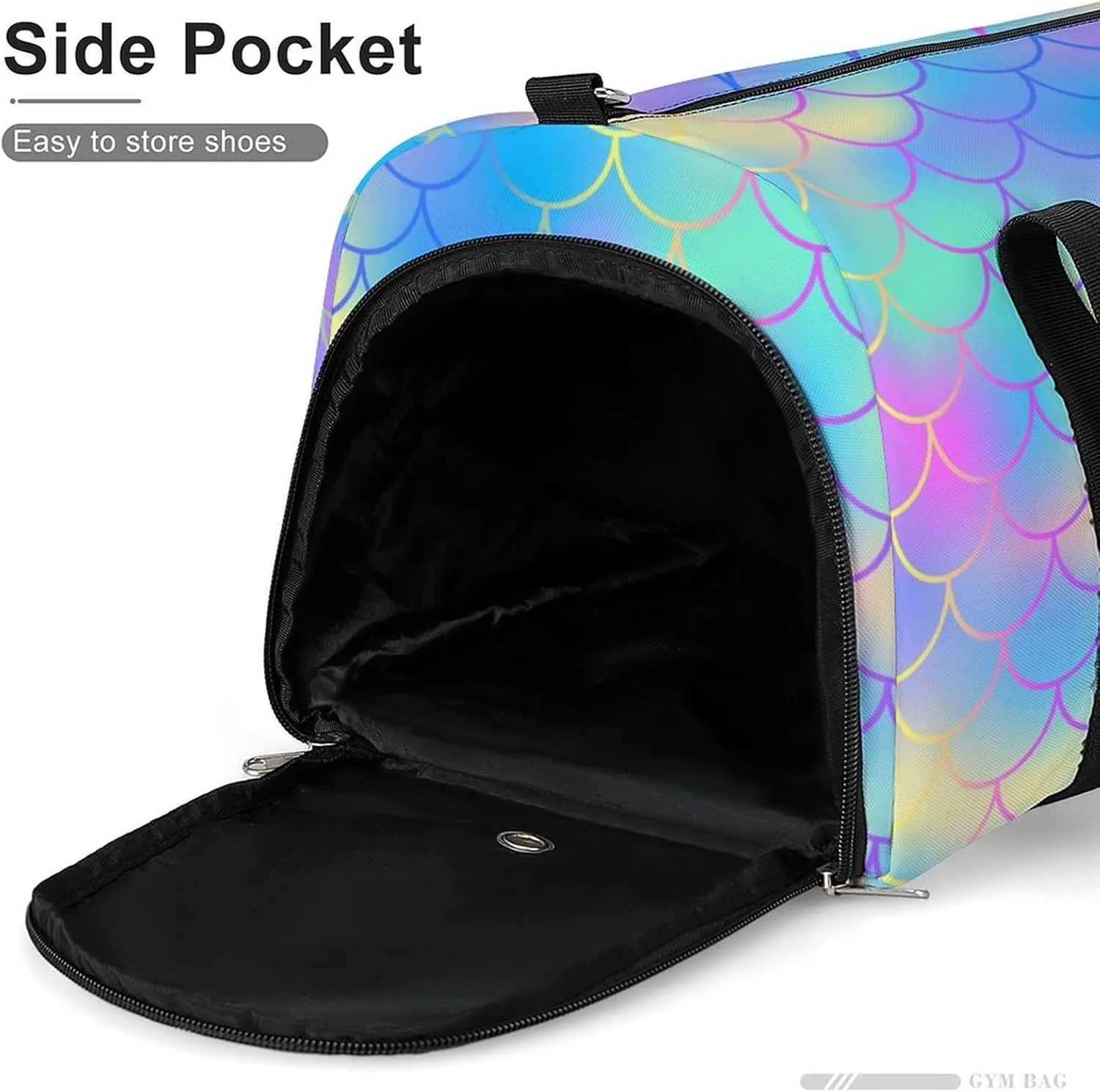 Gym Duffel Bag with Shoe Compartment Wet Pocket, Blue Pink Fish Scale Pattern Travel Bag for Men Women, style-1
