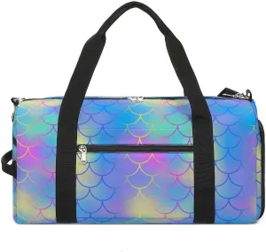 Gym Duffel Bag with Shoe Compartment Wet Pocket, Blue Pink Fish Scale Pattern Travel Bag for Men Women, style-1