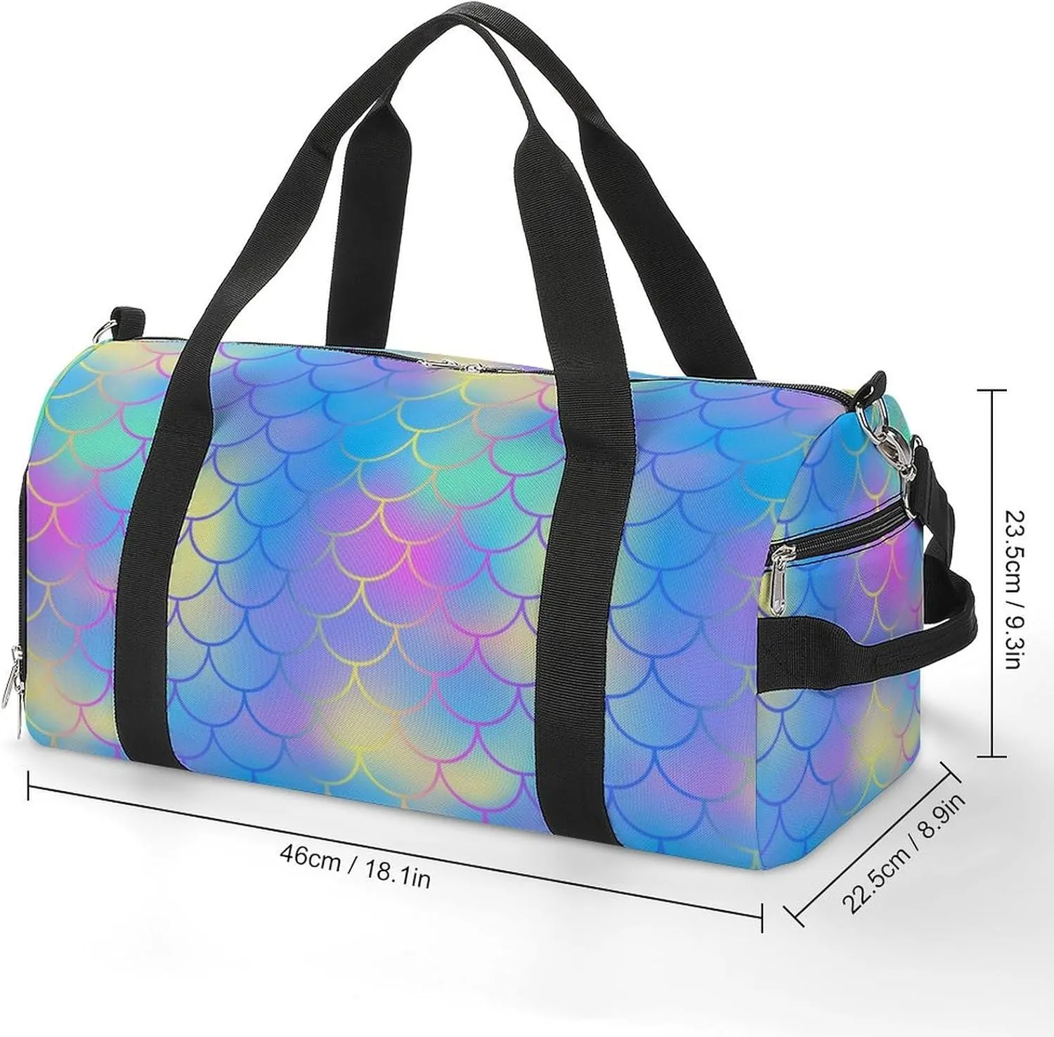 Gym Duffel Bag with Shoe Compartment Wet Pocket, Blue Pink Fish Scale Pattern Travel Bag for Men Women, style-1