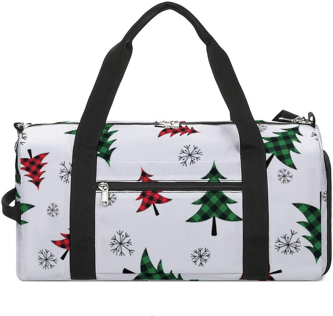 Gym Duffel Bag with Shoe Compartment Wet Pocket, Buffalo-plaid-christmas-trees-pattern-white Travel Bag for Men Women