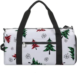 Gym Duffel Bag with Shoe Compartment Wet Pocket, Buffalo-plaid-christmas-trees-pattern-white Travel Bag for Men Women