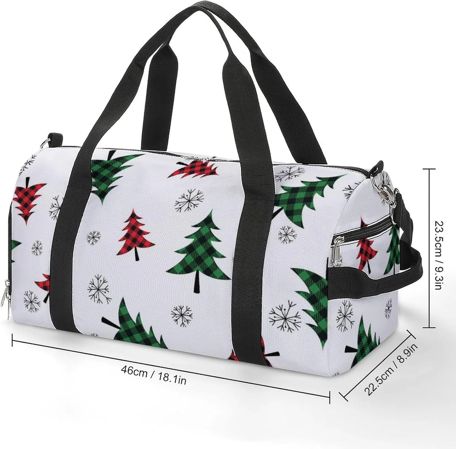 Gym Duffel Bag with Shoe Compartment Wet Pocket, Buffalo-plaid-christmas-trees-pattern-white Travel Bag for Men Women