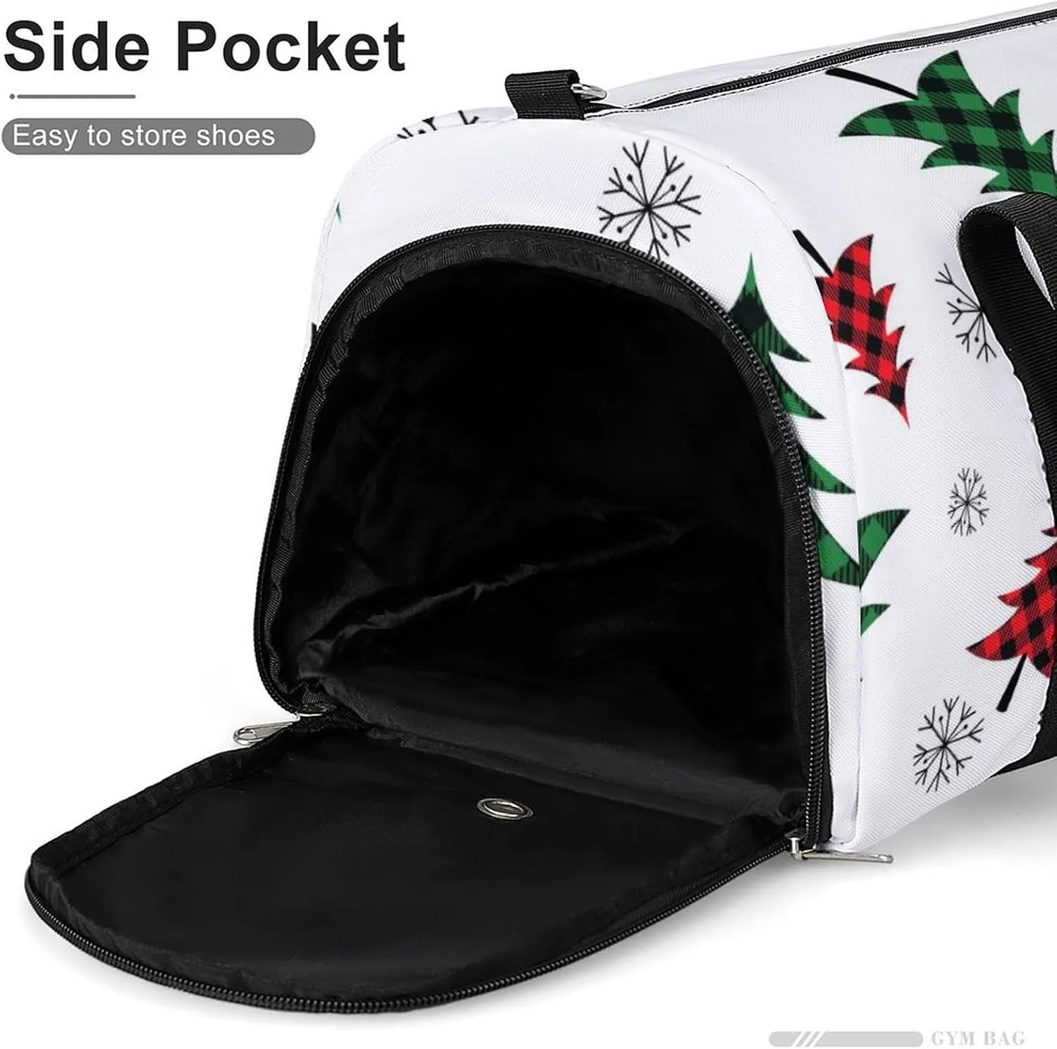 Gym Duffel Bag with Shoe Compartment Wet Pocket, Buffalo-plaid-christmas-trees-pattern-white Travel Bag for Men Women