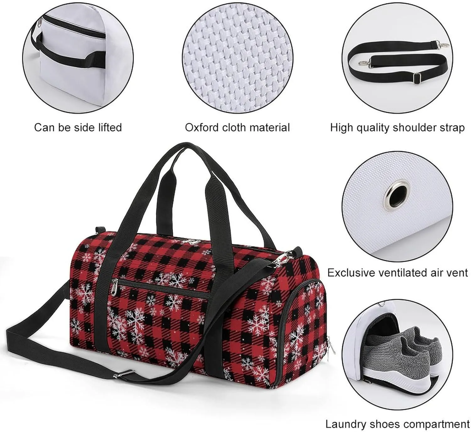 Gym Duffel Bag with Shoe Compartment Wet Pocket, Buffalo-plaid-new-year Print Travel Bag for Men Women