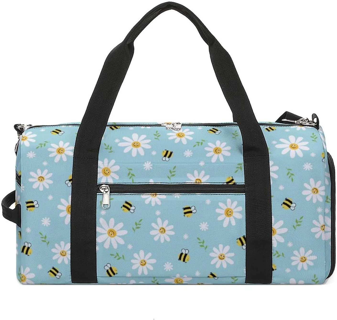 Gym Duffel Bag with Shoe Compartment Wet Pocket, Chamomile-bees-blue Travel Bag for Men Women