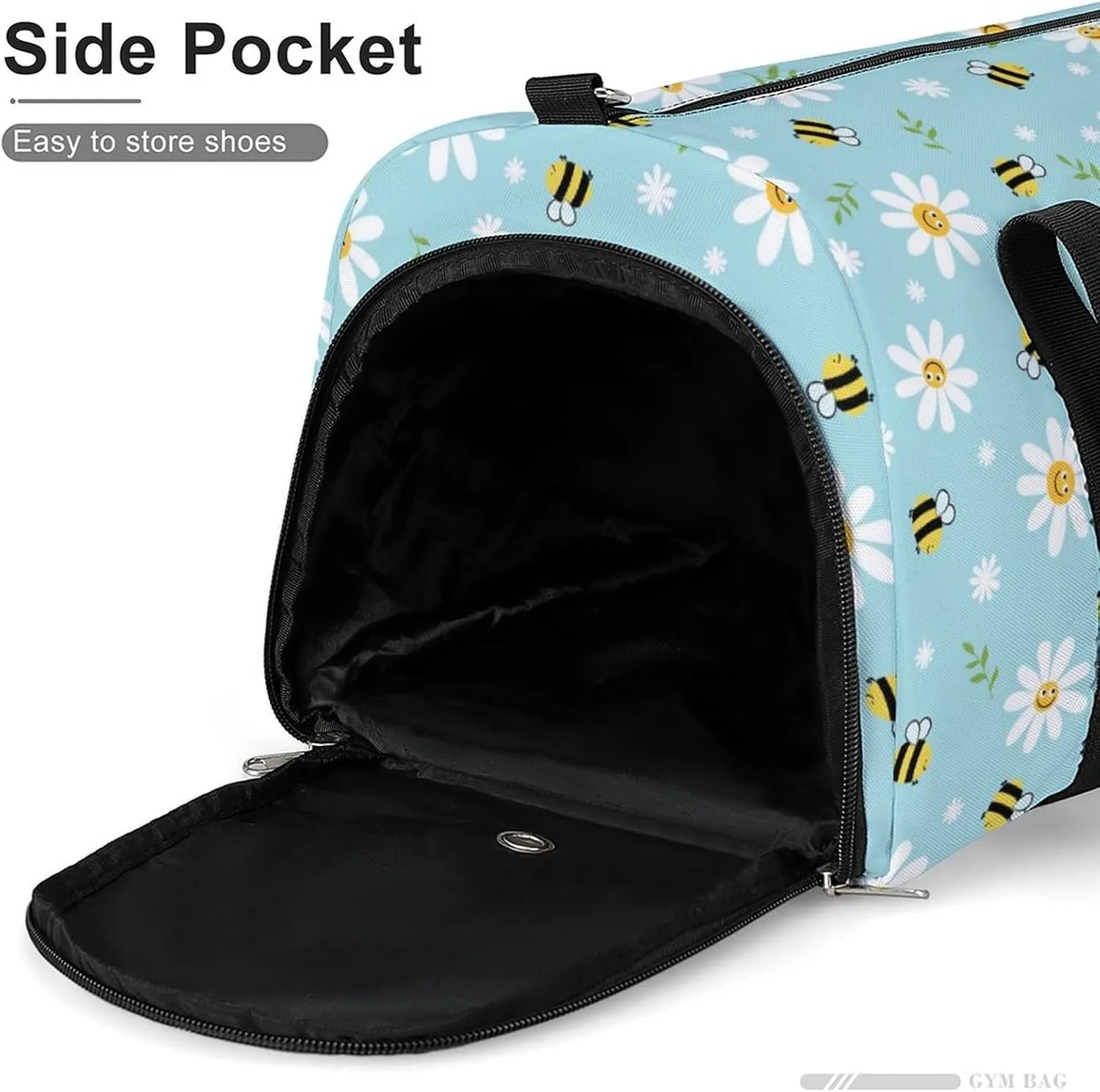 Gym Duffel Bag with Shoe Compartment Wet Pocket, Chamomile-bees-blue Travel Bag for Men Women