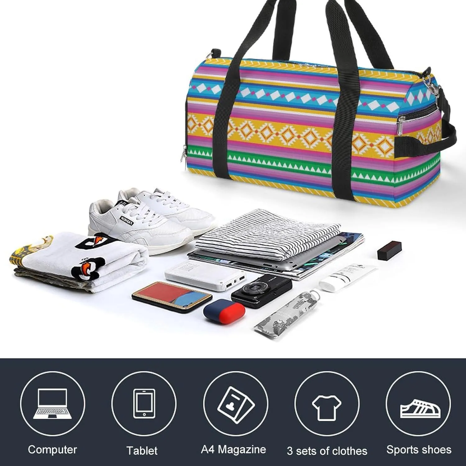 Gym Duffel Bag with Shoe Compartment Wet Pocket, Colorful Peruvian Texture Travel Bag for Men Women, style-1