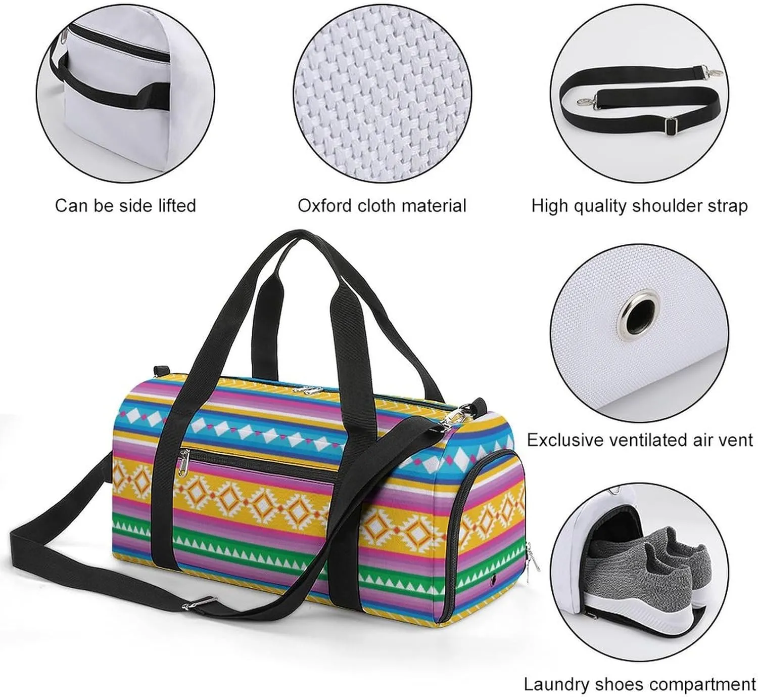 Gym Duffel Bag with Shoe Compartment Wet Pocket, Colorful Peruvian Texture Travel Bag for Men Women, style-1