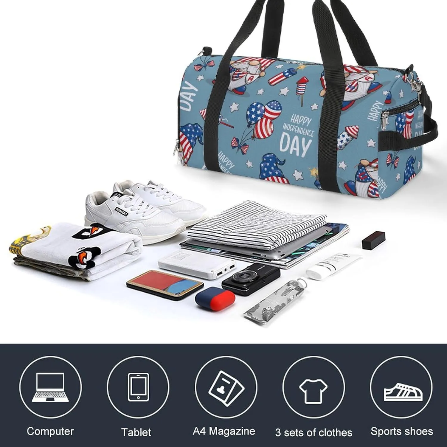 Gym Duffel Bag with Shoe Compartment Wet Pocket, Cute Gnome Cartoon Travel Bag for Men Women, style-2