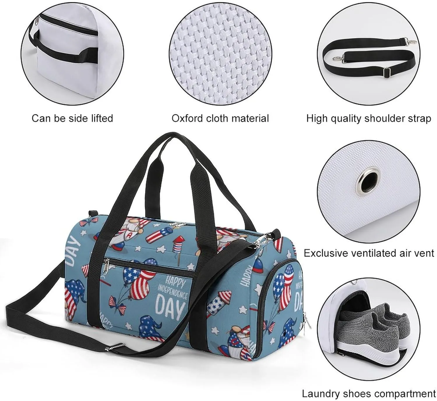 Gym Duffel Bag with Shoe Compartment Wet Pocket, Cute Gnome Cartoon Travel Bag for Men Women, style-2