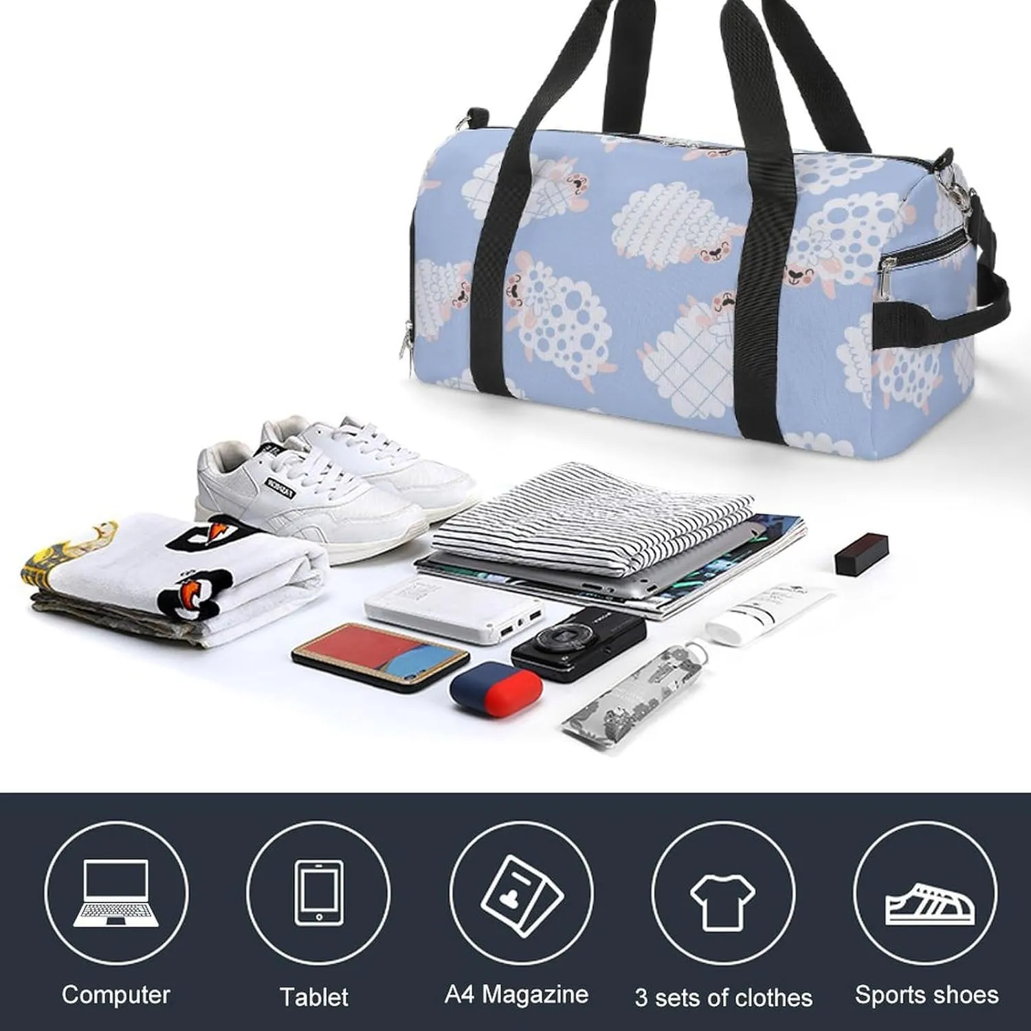 Gym Duffel Bag with Shoe Compartment Wet Pocket, Cute Sheep Travel Bag for Men Women, style-3