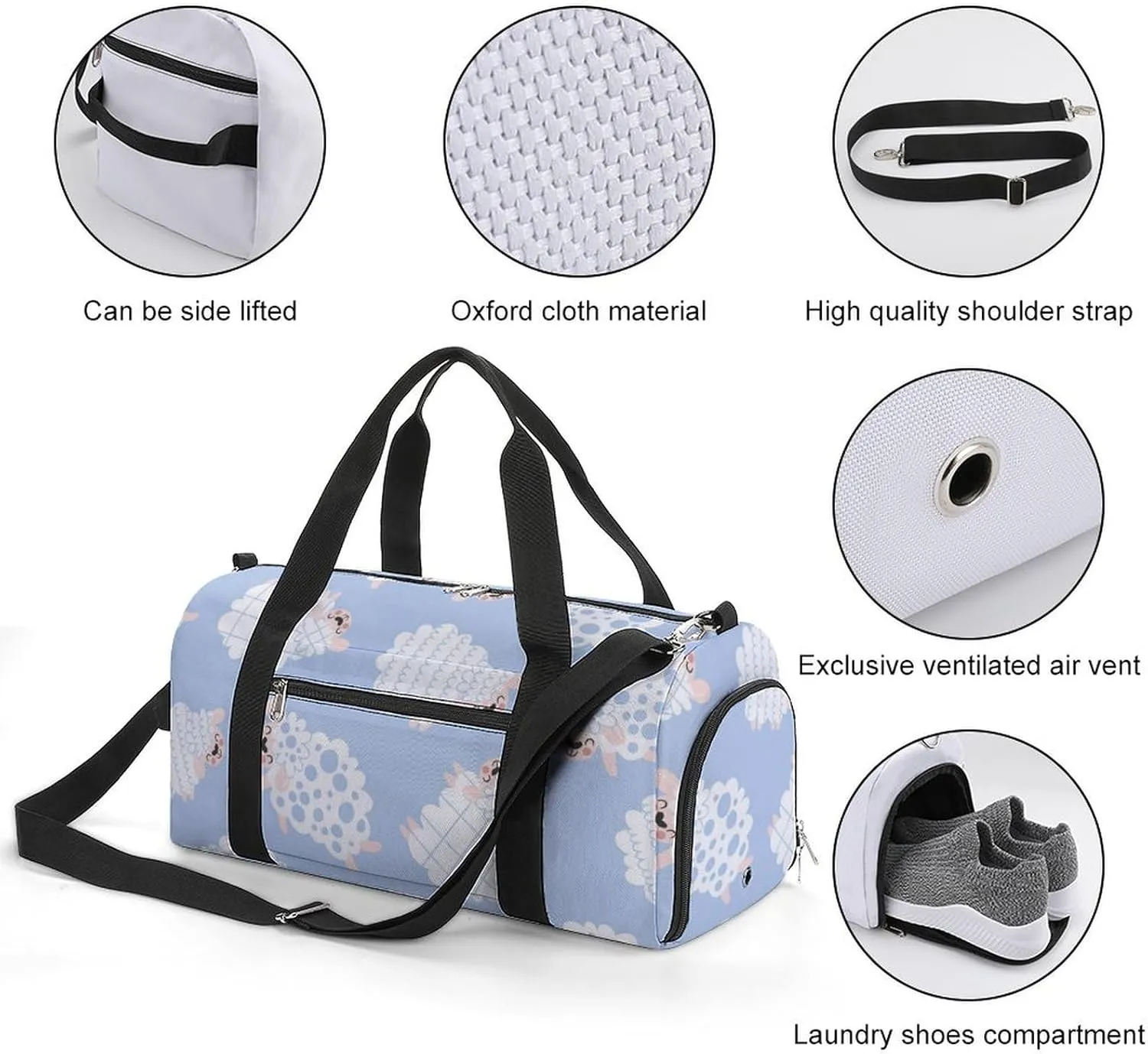 Gym Duffel Bag with Shoe Compartment Wet Pocket, Cute Sheep Travel Bag for Men Women, style-3