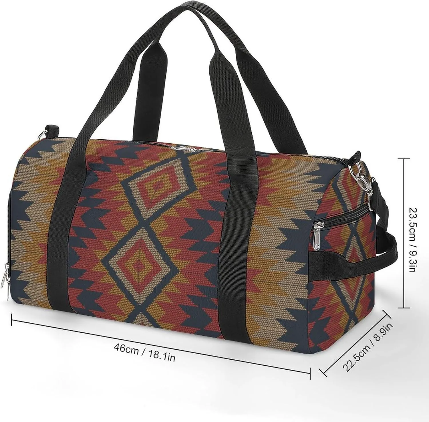 Gym Duffel Bag with Shoe Compartment Wet Pocket, Ethnic Ikat Art Travel Bag for Men Women, style