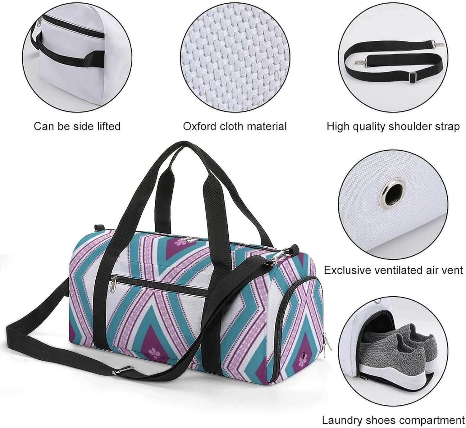 Gym Duffel Bag with Shoe Compartment Wet Pocket, Fashion Floral Pattern Travel Bag for Men Women, style-4