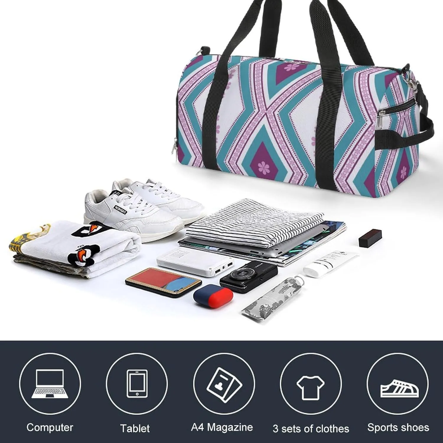 Gym Duffel Bag with Shoe Compartment Wet Pocket, Fashion Floral Pattern Travel Bag for Men Women, style-4