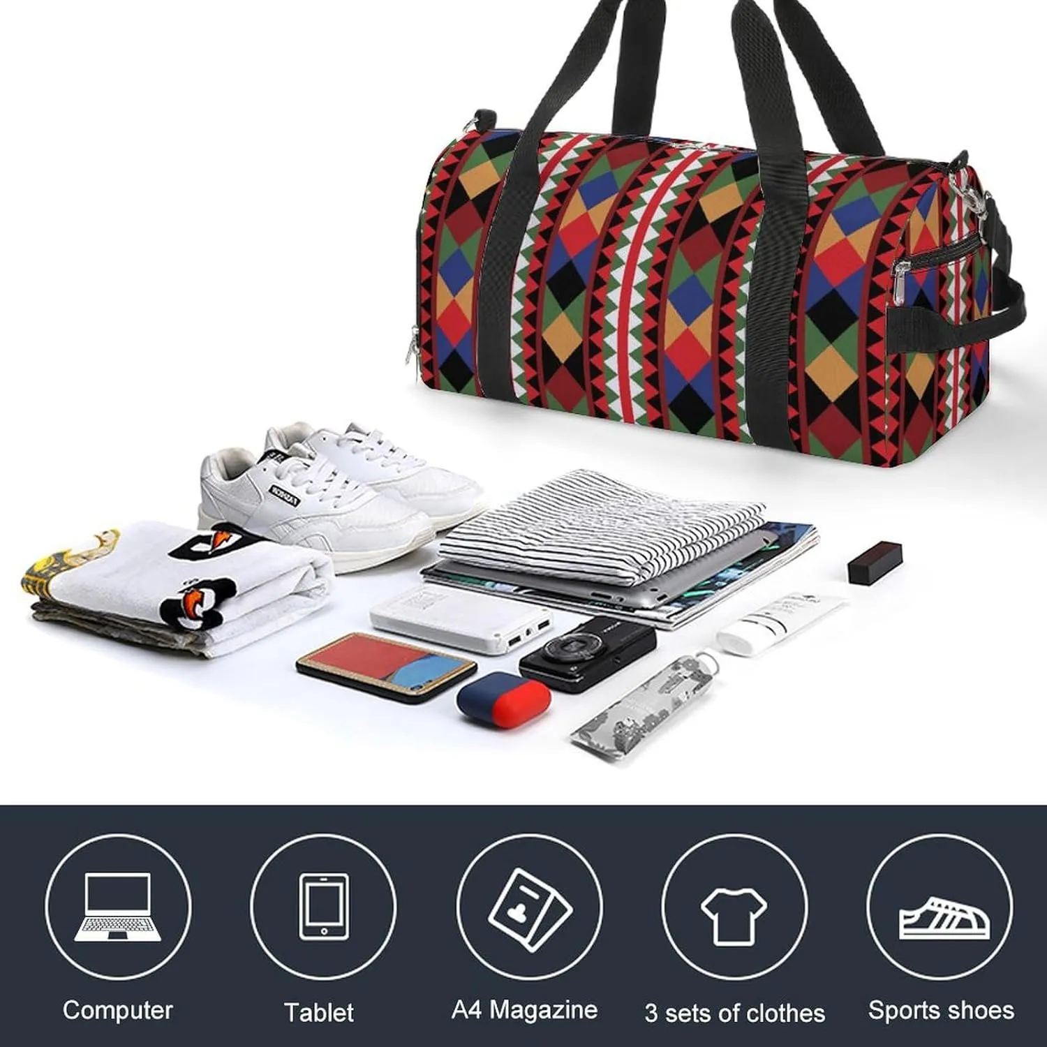 Gym Duffel Bag with Shoe Compartment Wet Pocket, Fashionable Print Travel Bag for Men Women