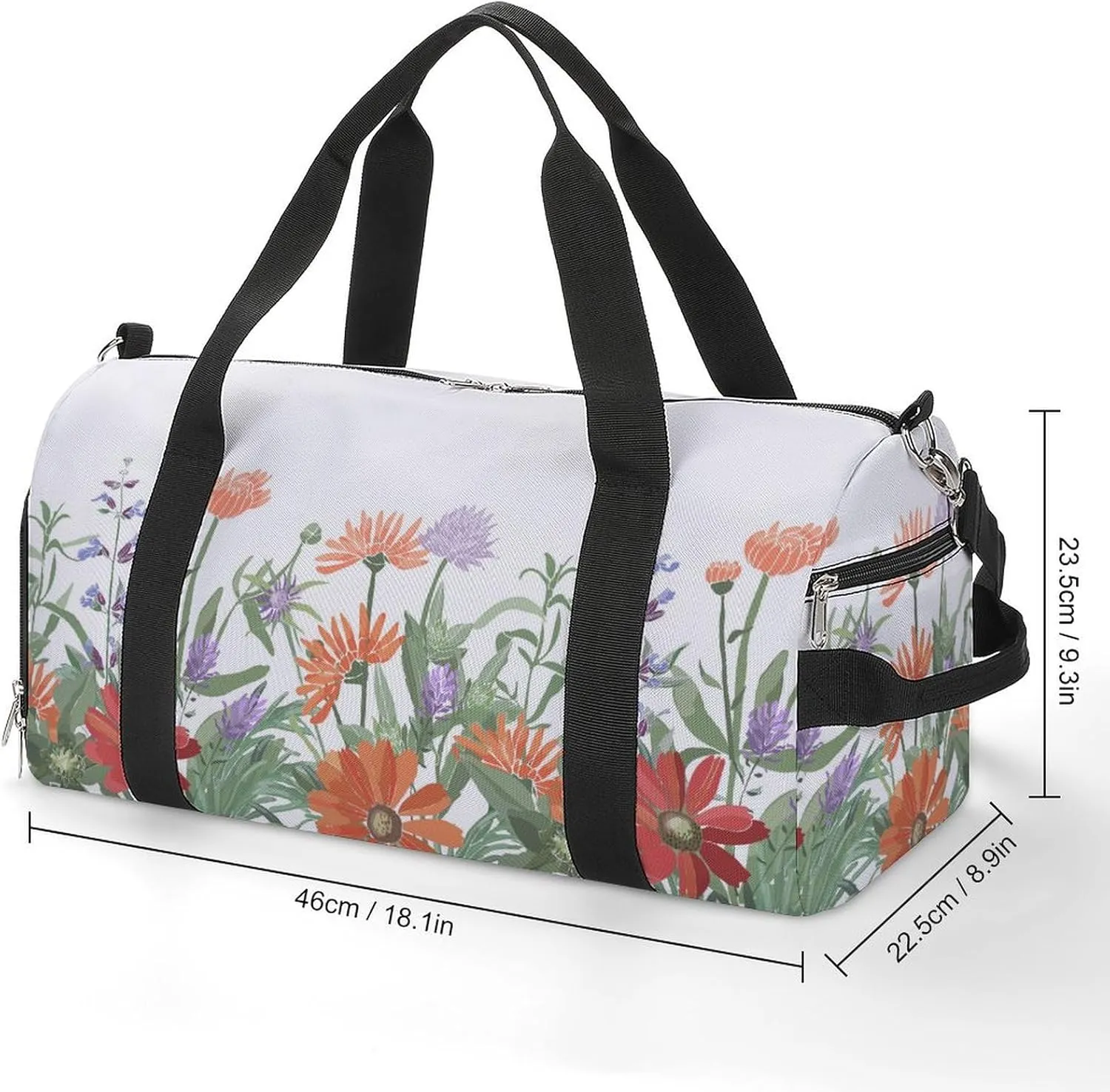 Gym Duffel Bag with Shoe Compartment Wet Pocket, Floral Leaves Travel Bag for Men Women, style-1