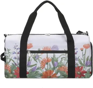 Gym Duffel Bag with Shoe Compartment Wet Pocket, Floral Leaves Travel Bag for Men Women, style-1