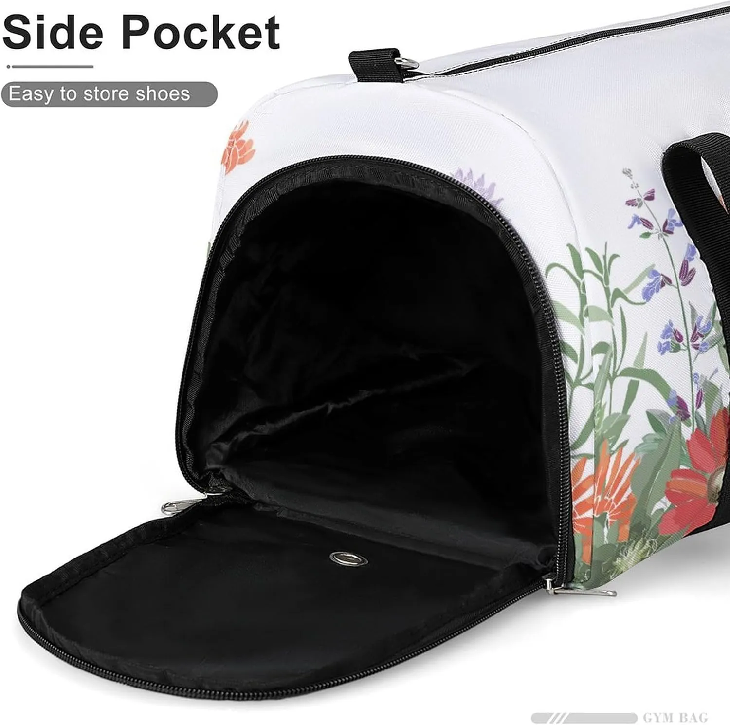 Gym Duffel Bag with Shoe Compartment Wet Pocket, Floral Leaves Travel Bag for Men Women, style-1