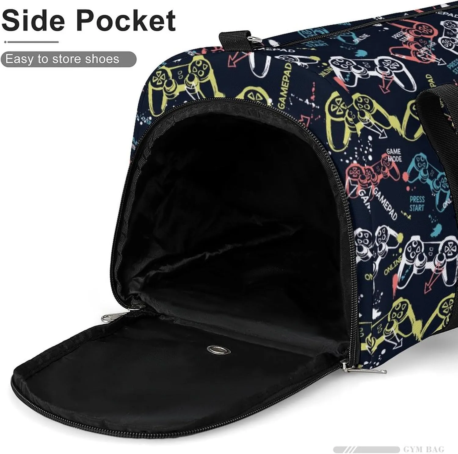 Gym Duffel Bag with Shoe Compartment Wet Pocket, Gamepad And Game Slogans Travel Bag for Men Women, style-4