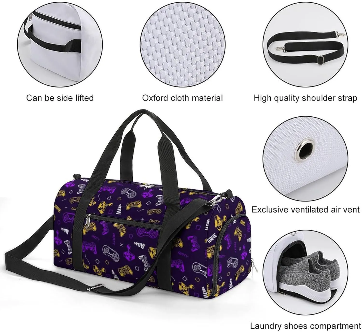 Gym Duffel Bag with Shoe Compartment Wet Pocket, Gamepads And Joysticks Travel Bag for Men Women, style