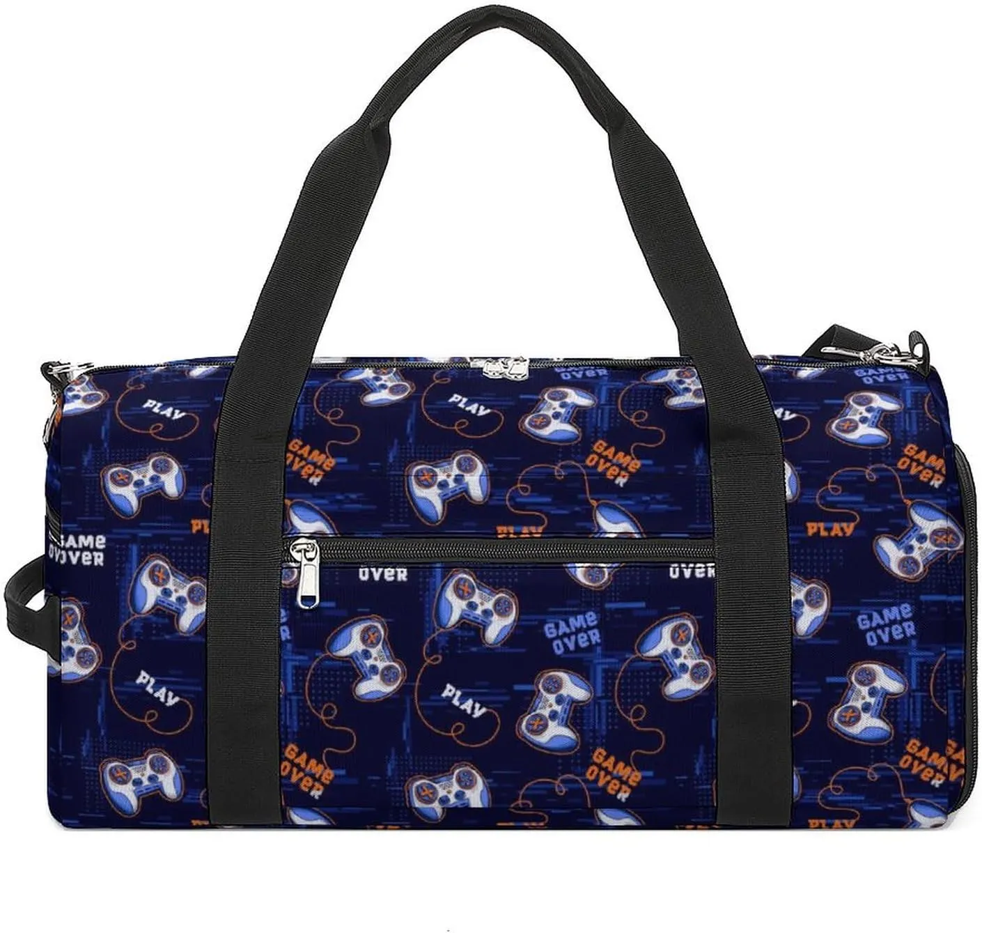 Gym Duffel Bag with Shoe Compartment Wet Pocket, Gamepads Pattern Travel Bag for Men Women