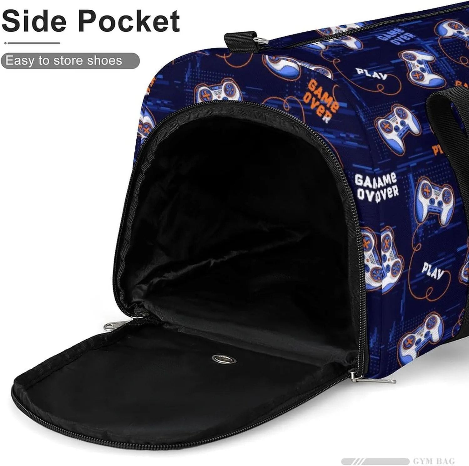 Gym Duffel Bag with Shoe Compartment Wet Pocket, Gamepads Pattern Travel Bag for Men Women