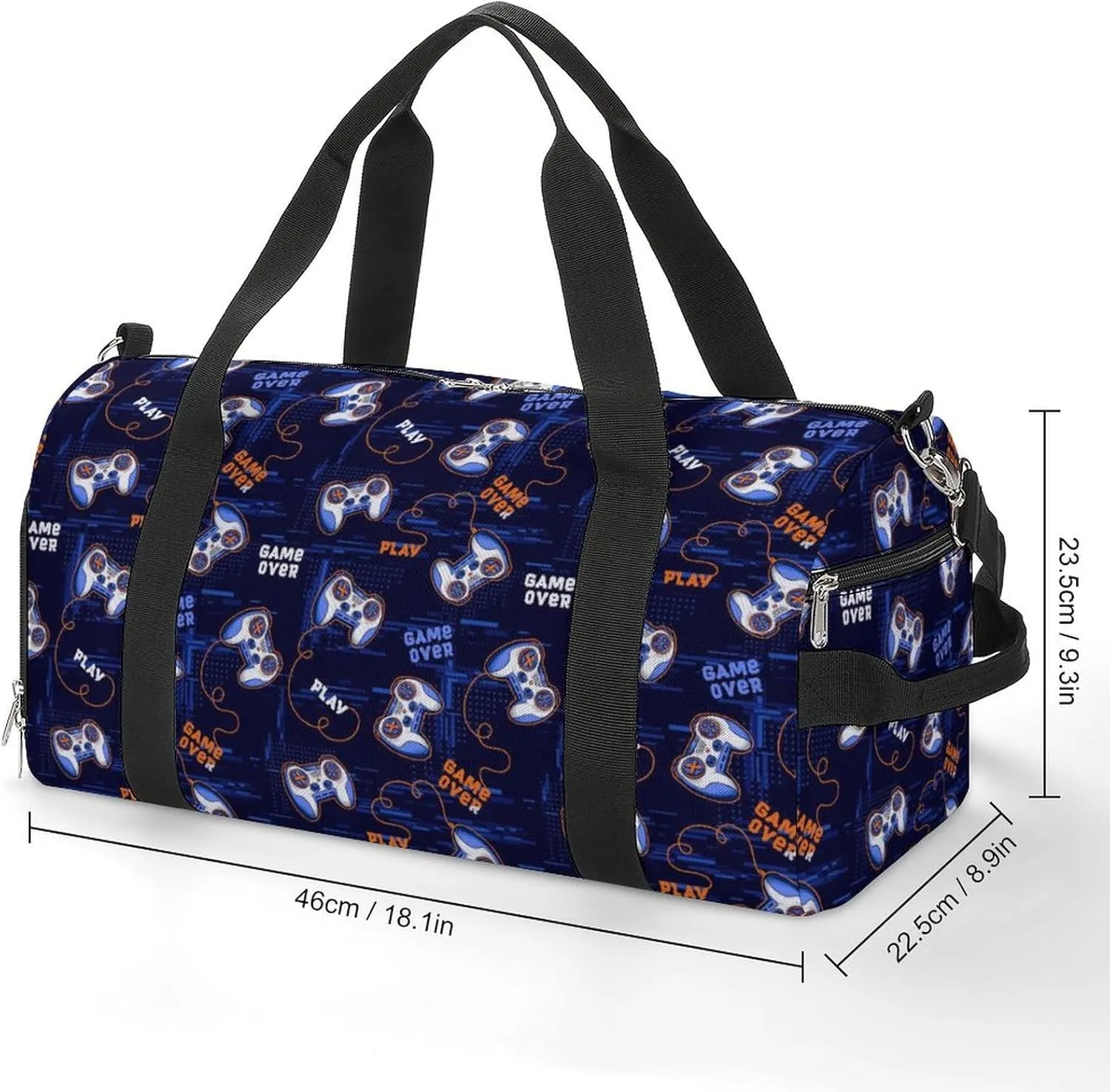 Gym Duffel Bag with Shoe Compartment Wet Pocket, Gamepads Pattern Travel Bag for Men Women