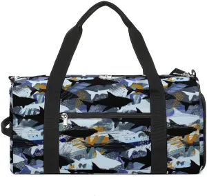 Gym Duffel Bag with Shoe Compartment Wet Pocket, Grunges Cool Shark on Dark Travel Bag for Men Women
