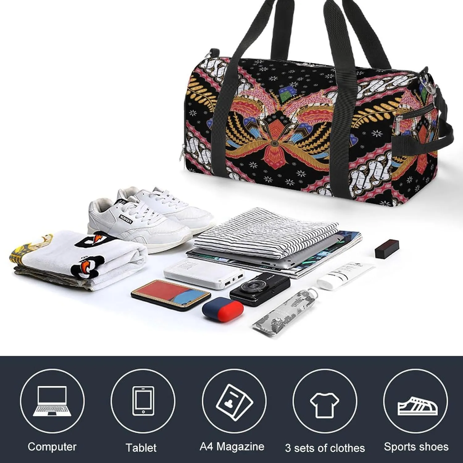 Gym Duffel Bag with Shoe Compartment Wet Pocket, Indonesian Batik Travel Bag for Men Women, style-2