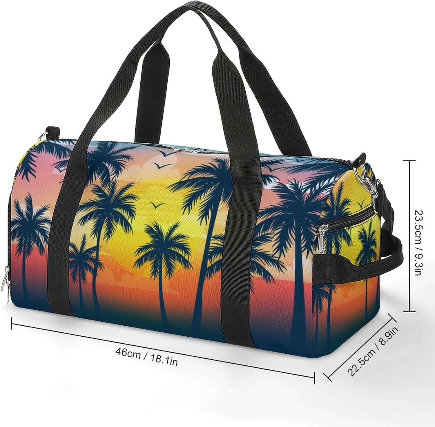 Gym Duffel Bag with Shoe Compartment Wet Pocket, Multicolored Palms Travel Bag for Men Women